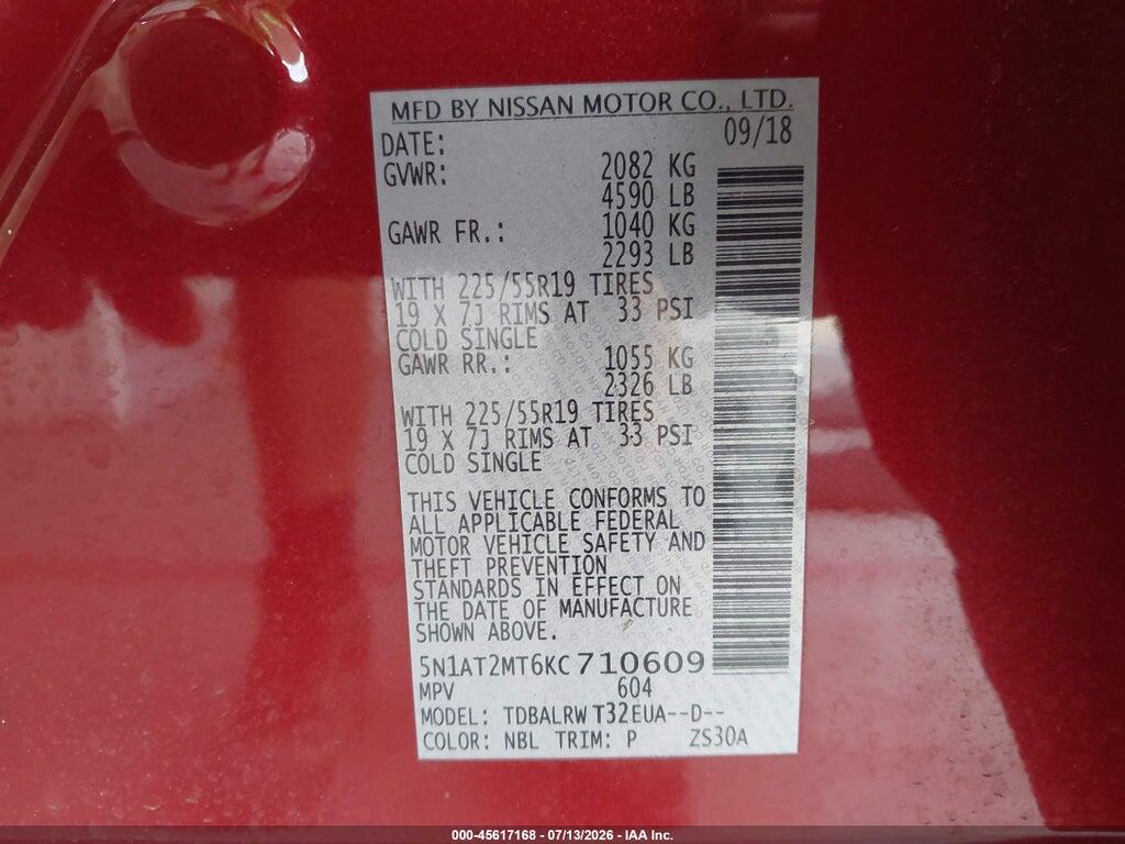 5N1AT2MT6KC710609 2019 NISSAN ROGUE photo no. 9