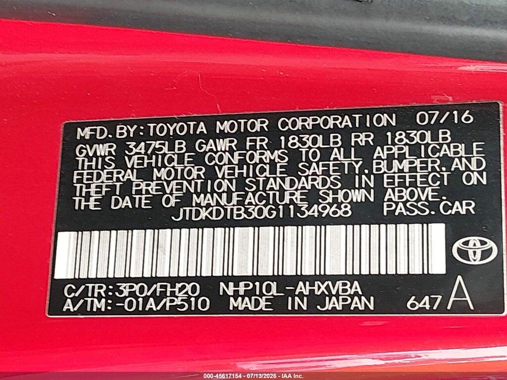 JTDKDTB30G1134968 2016 TOYOTA PRIUS C photo no. 9