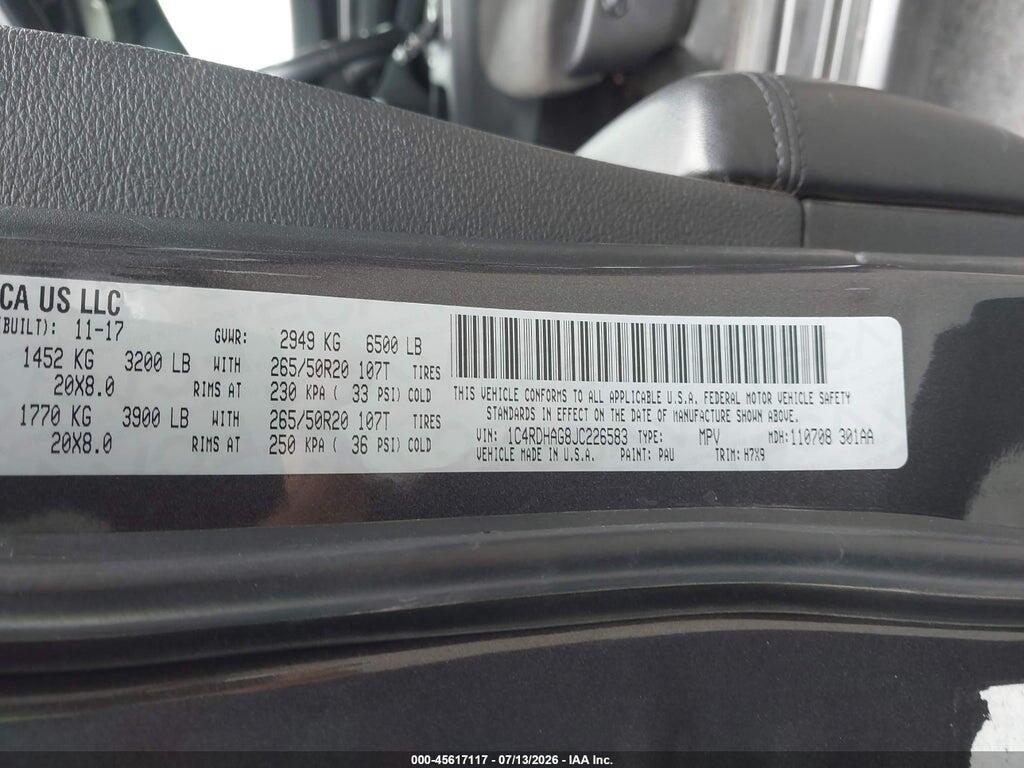 1C4RDHAG8JC226583 2018 DODGE DURANGO photo no. 9