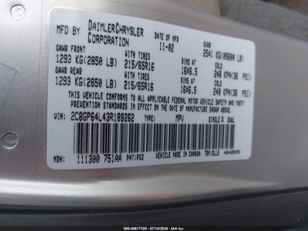 2C8GP64L43R189262 2003 CHRYSLER TOWN & COUNTRY photo no. 9