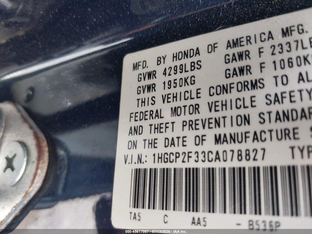 1HGCP2F33CA078827 2012 HONDA ACCORD SDN photo no. 9