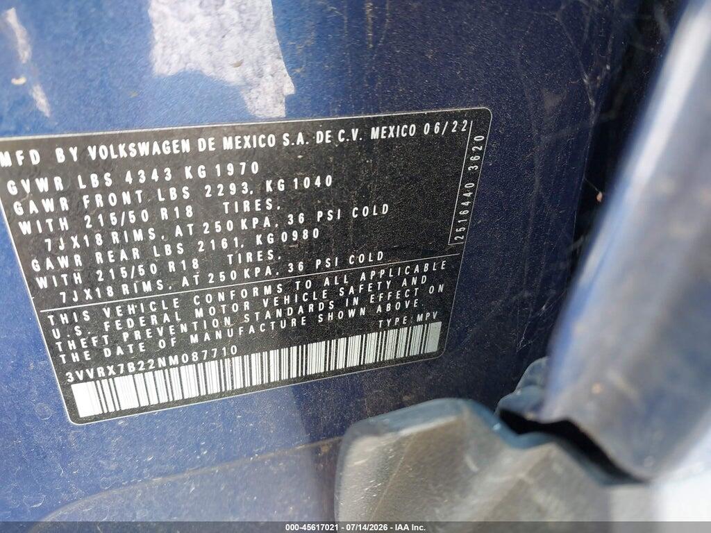 3VVRX7B22NM087710 2022 VOLKSWAGEN TAOS photo no. 9