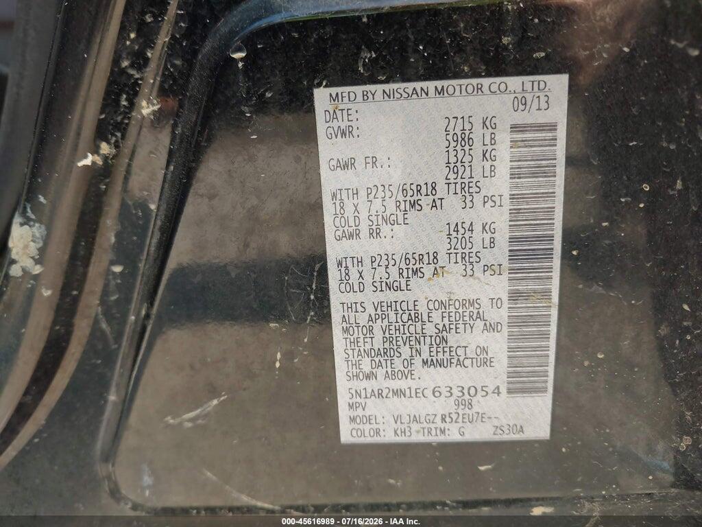 5N1AR2MN1EC633054 2014 NISSAN PATHFINDER photo no. 9
