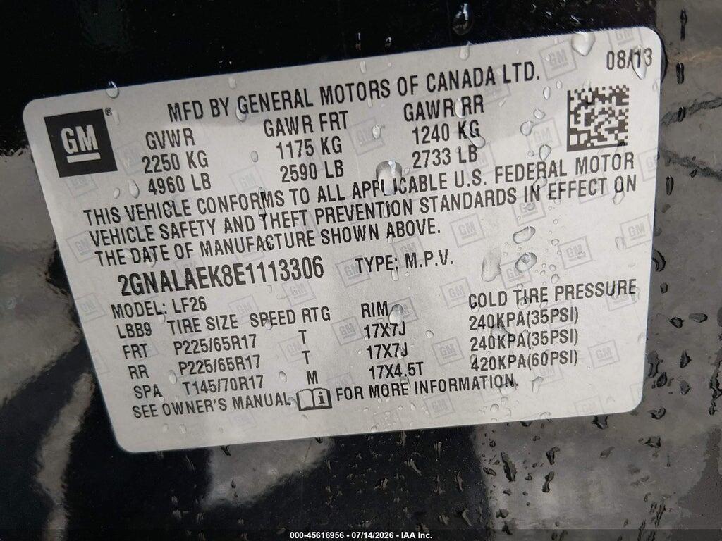 2GNALAEK8E1113306 2014 CHEVROLET EQUINOX photo no. 9