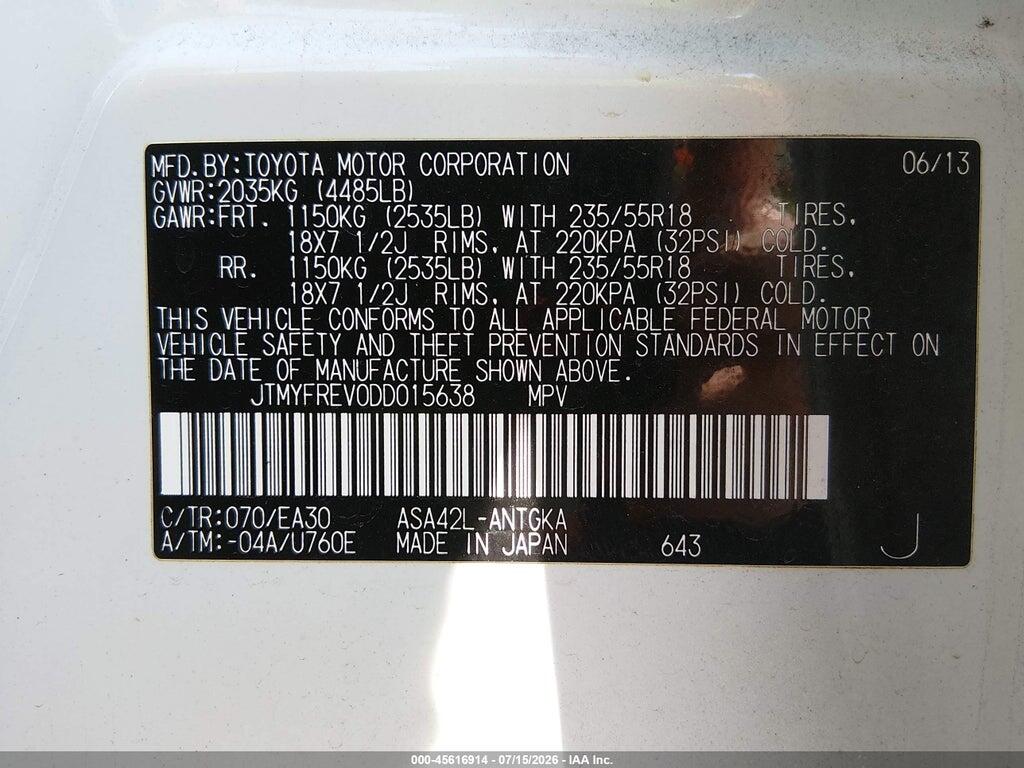 JTMYFREV0DD015638 2013 TOYOTA RAV4 photo no. 9