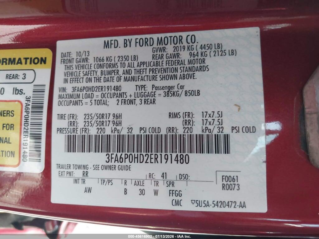 3FA6P0HD2ER191480 2014 FORD FUSION photo no. 9
