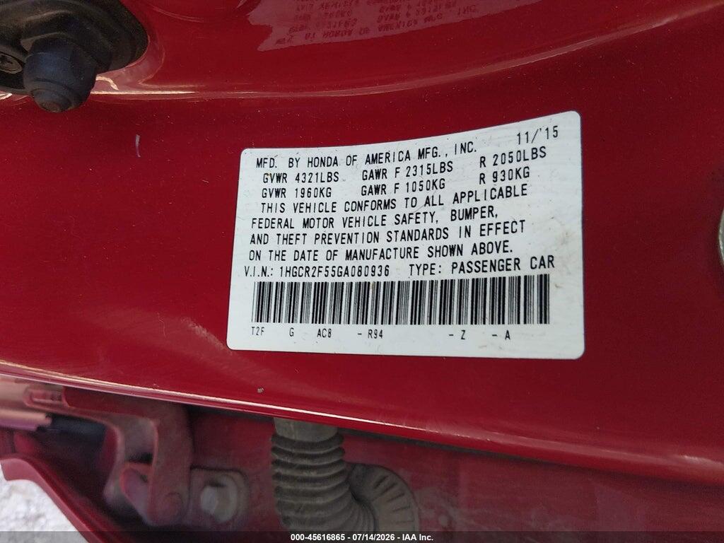 1HGCR2F55GA080936 2016 HONDA ACCORD photo no. 9