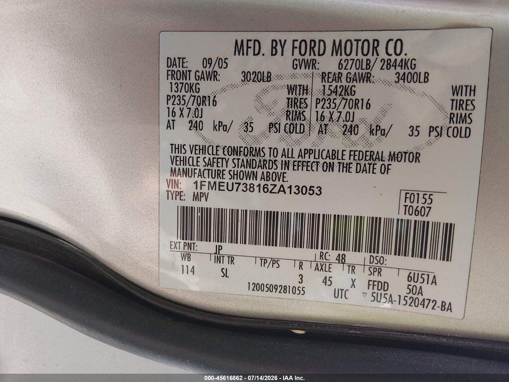 1FMEU73816ZA13053 2006 FORD EXPLORER photo no. 9