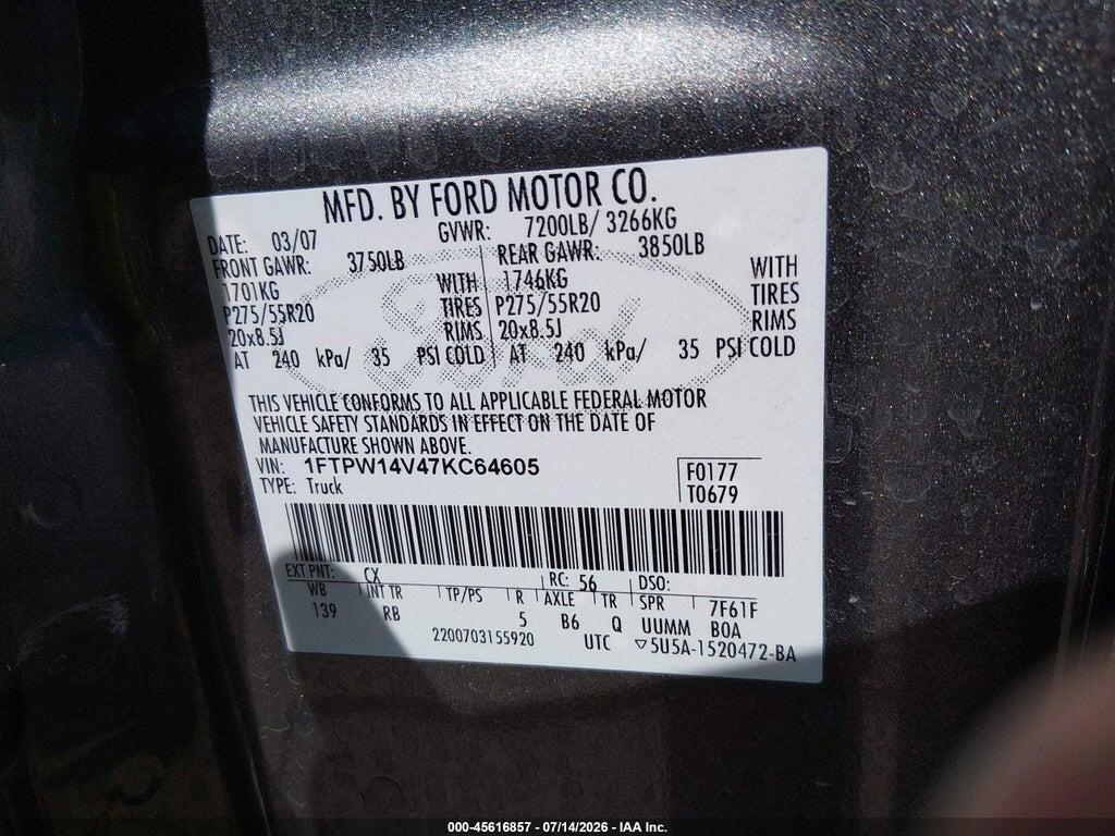 1FTPW14V47KC64605 2007 FORD F-150 photo no. 9