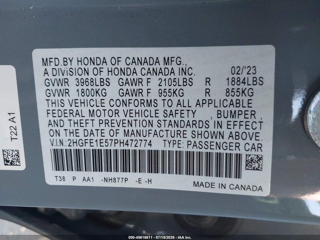 2HGFE1E57PH472774 2023 HONDA CIVIC SI photo no. 9