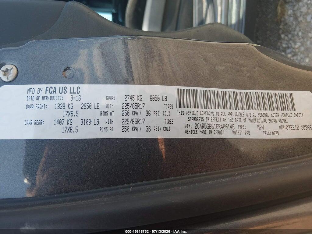 2C4RDGBG1GR400146 2016 DODGE GRAND CARAVAN photo no. 9