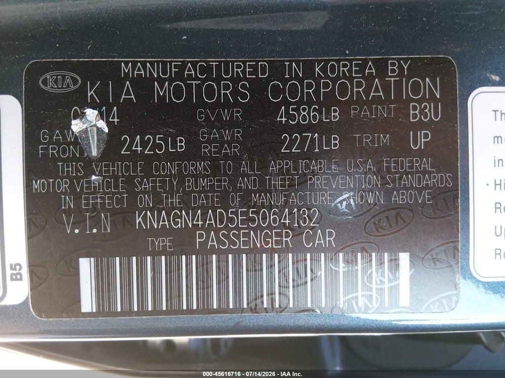 KNAGN4AD5E5064132 2014 KIA OPTIMA HYBRID photo no. 9