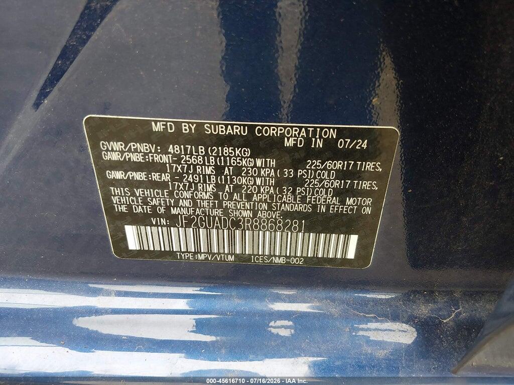 JF2GUADC3R8868281 2024 SUBARU CROSSTREK photo no. 9