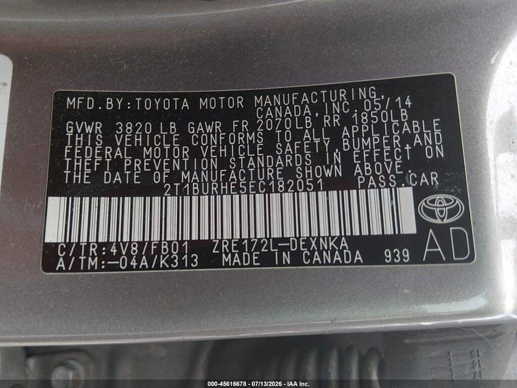 2T1BURHE5EC182051 2014 TOYOTA COROLLA photo no. 9
