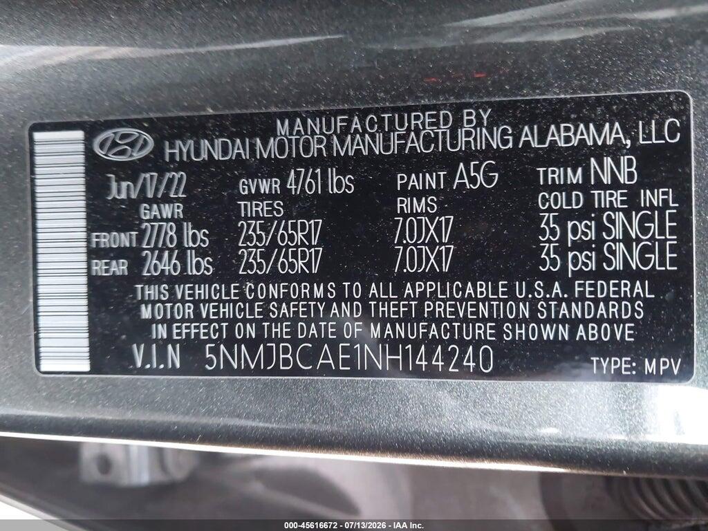 5NMJBCAE1NH144240 2022 HYUNDAI TUCSON photo no. 9