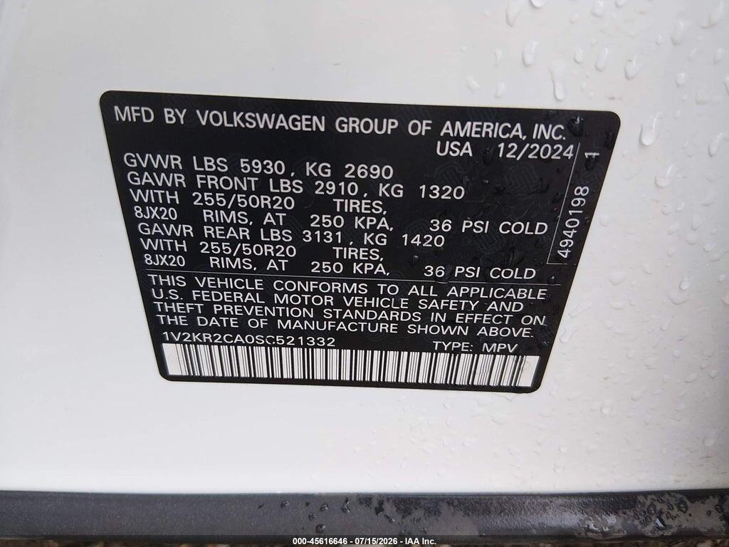 1V2KR2CA0SC521332 2025 VOLKSWAGEN ATLAS photo no. 9