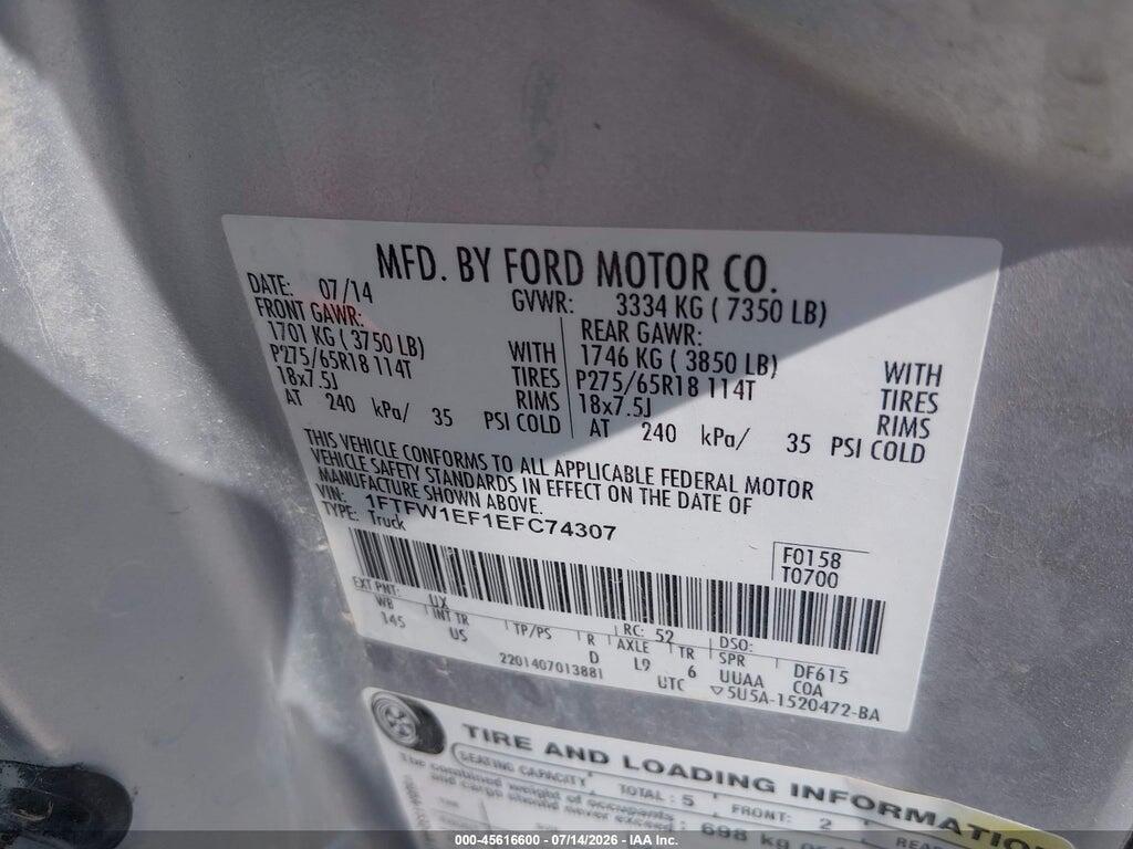 1FTFW1EF1EFC74307 2014 FORD F-150 photo no. 9
