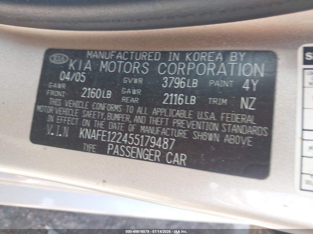 KNAFE122455179487 2005 KIA SPECTRA photo no. 8