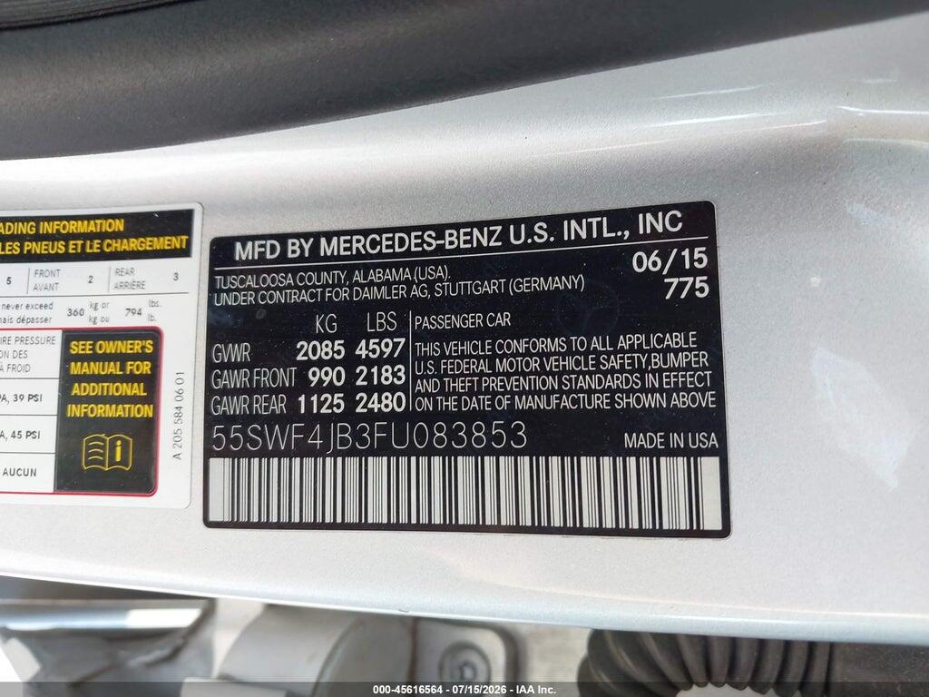55SWF4JB3FU083853 2015 MERCEDES-BENZ C 300 photo no. 9