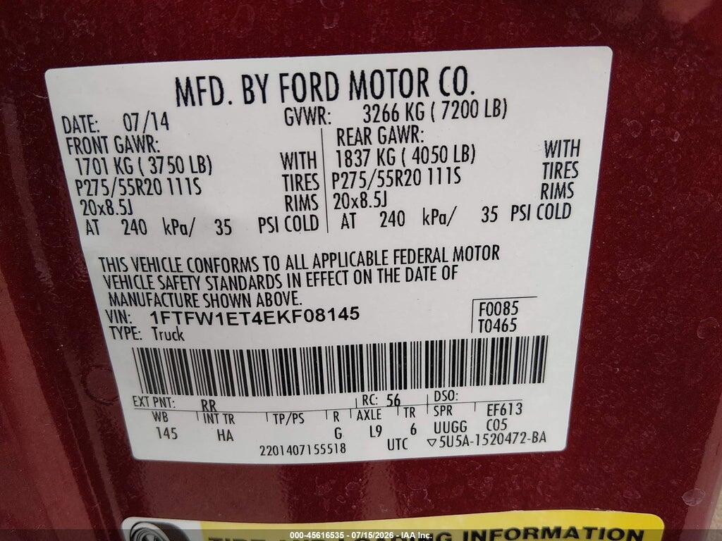 1FTFW1ET4EKF08145 2014 FORD F-150 photo no. 9