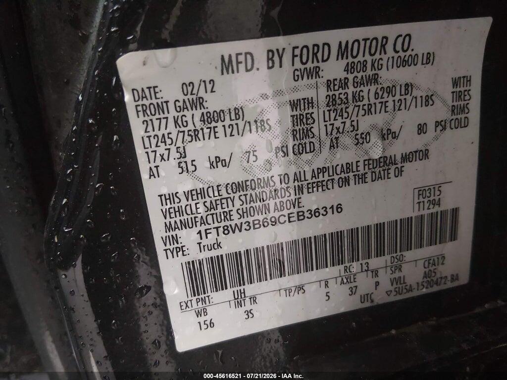 1FT8W3B69CEB36316 2012 FORD SUPER DUTY F-350 SRW photo no. 9