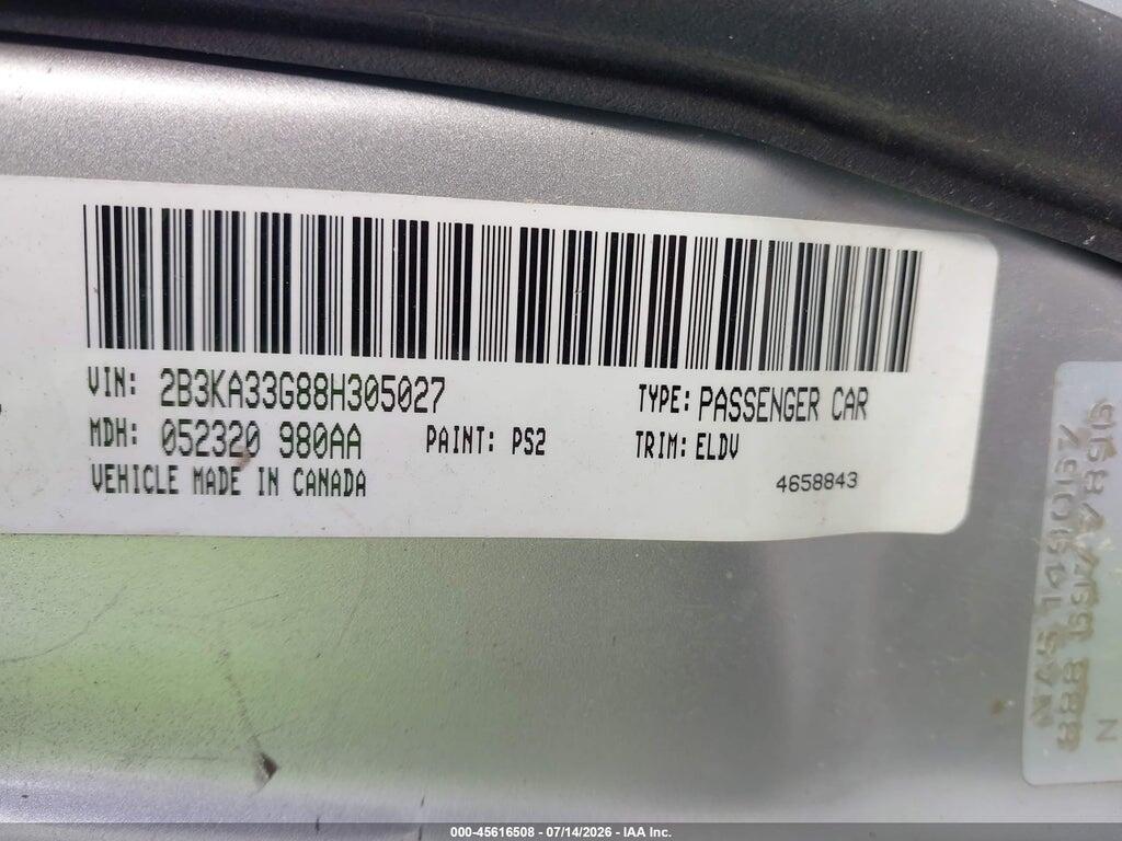 2B3KA33G88H305027 2008 DODGE CHARGER photo no. 9