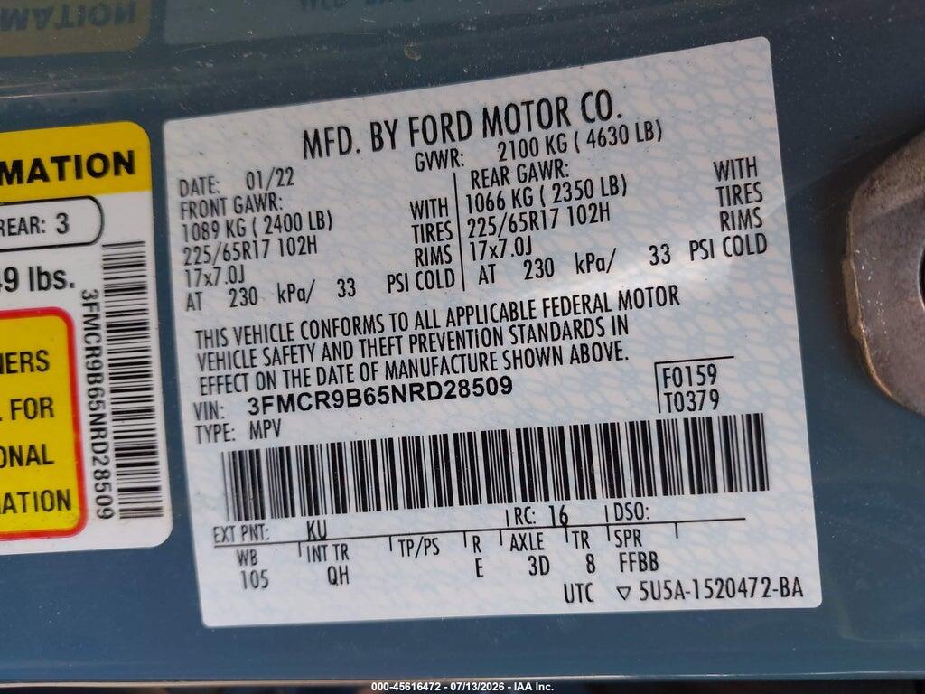3FMCR9B65NRD28509 2022 FORD BRONCO SPORT photo no. 9
