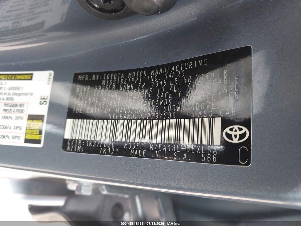 5YFB4MDE2SP297596 2025 TOYOTA COROLLA photo no. 9