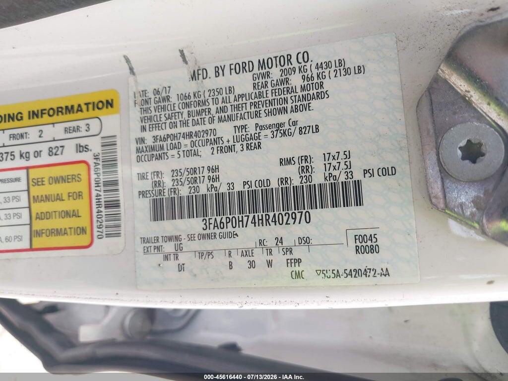 3FA6P0H74HR402970 2017 FORD FUSION photo no. 9