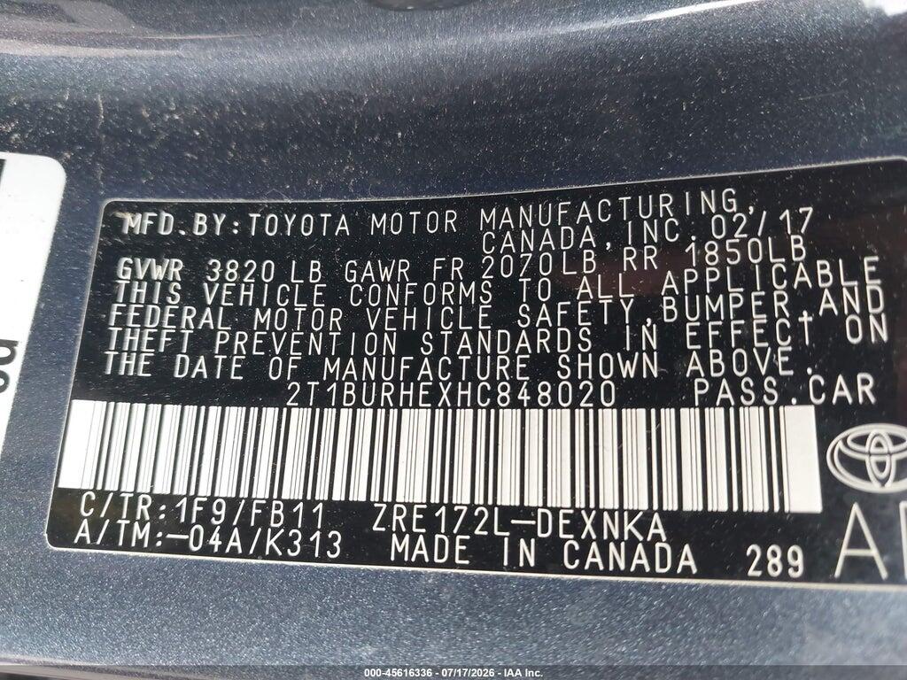 2T1BURHEXHC848020 2017 TOYOTA COROLLA photo no. 9