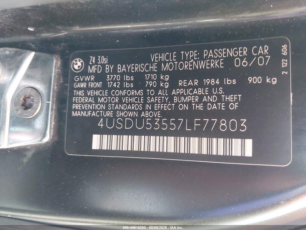 4USDU53557LF77803 2007 BMW Z4 photo no. 9