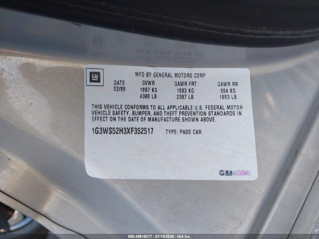 1G3WS52H3XF352517 1999 OLDSMOBILE INTRIGUE photo no. 9