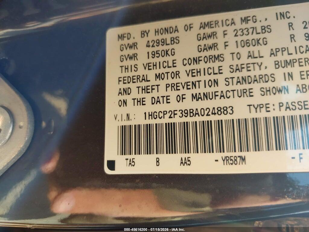 1HGCP2F39BA024883 2011 HONDA ACCORD photo no. 9