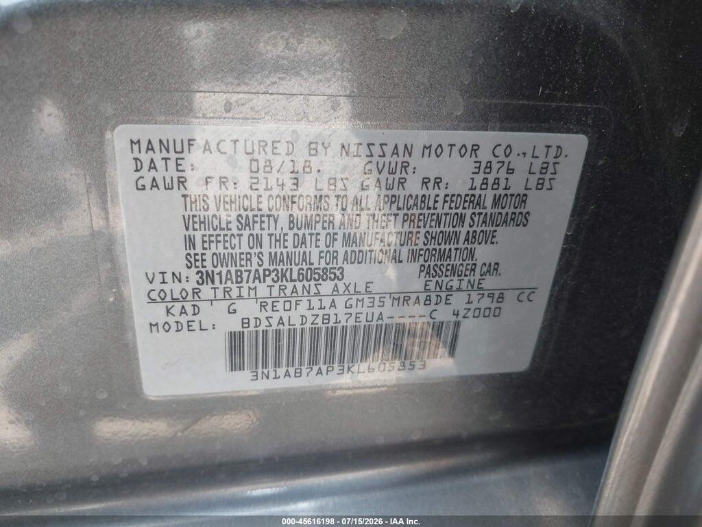 3N1AB7AP3KL605853 2019 NISSAN SENTRA photo no. 9