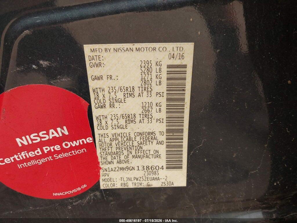 5N1AZ2MH9GN138604 2016 NISSAN MURANO photo no. 8