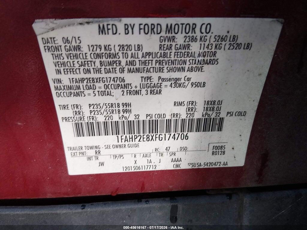1FAHP2E8XFG174706 2015 FORD TAURUS photo no. 9