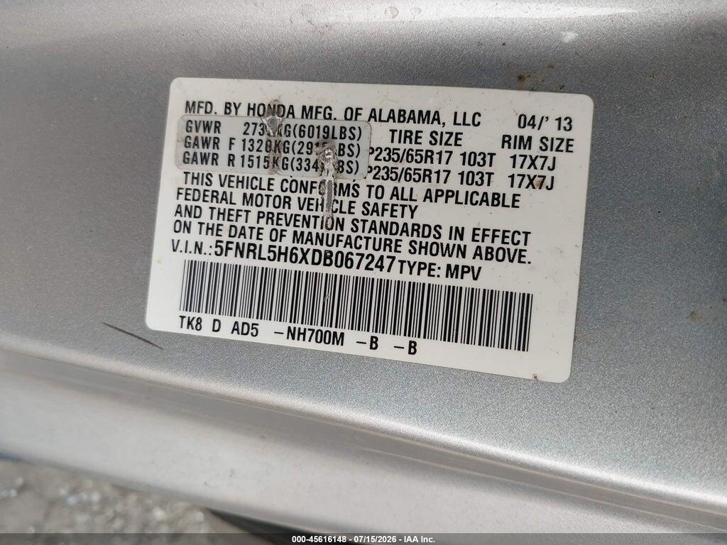 5FNRL5H6XDB067247 2013 HONDA ODYSSEY photo no. 9