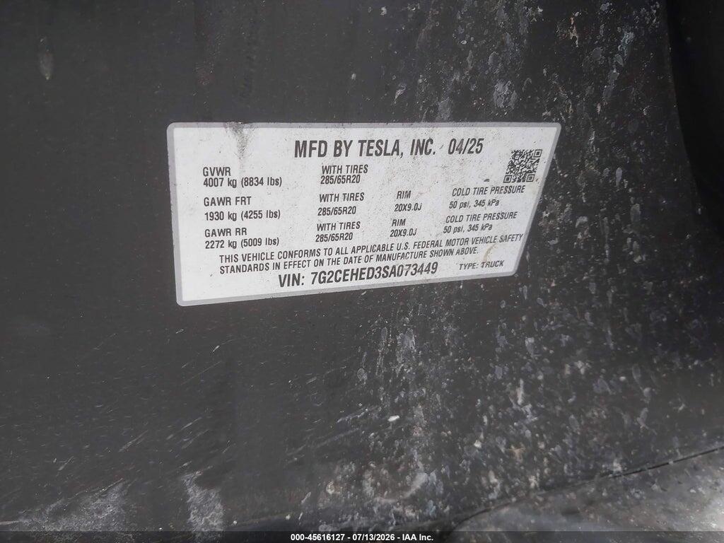 7G2CEHED3SA073449 2025 TESLA CYBERTRUCK photo no. 9