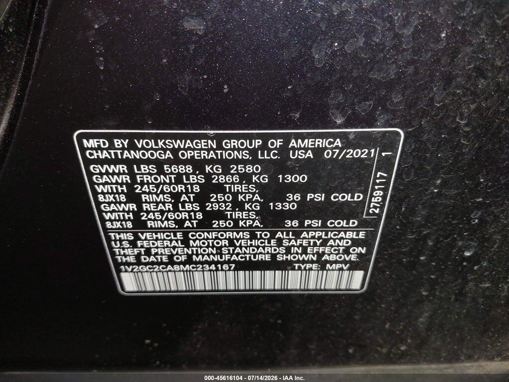 1V2GC2CA8MC234167 2021 VOLKSWAGEN ATLAS CROSS SPORT photo no. 9
