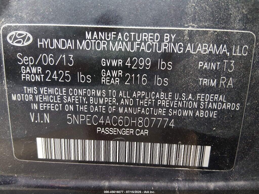 5NPEC4AC6DH807774 2013 HYUNDAI SONATA photo no. 9