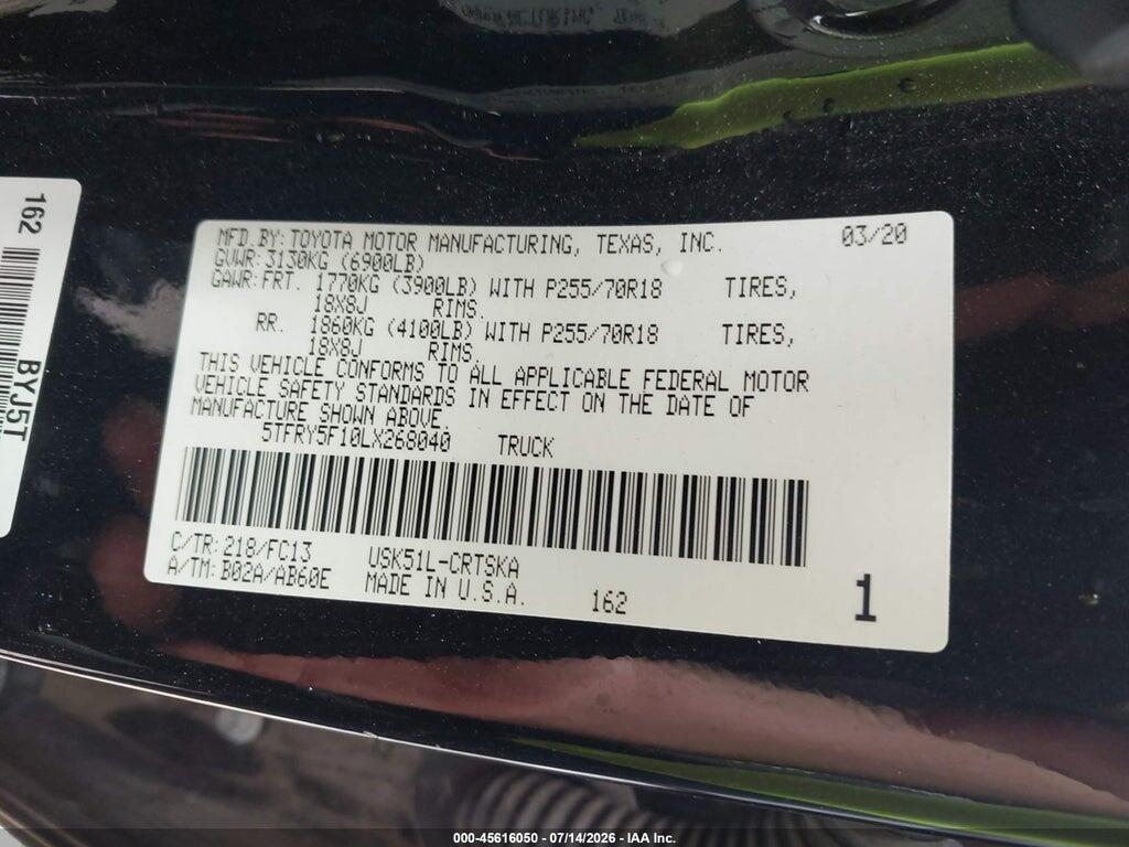 5TFRY5F10LX268040 2020 TOYOTA TUNDRA photo no. 9