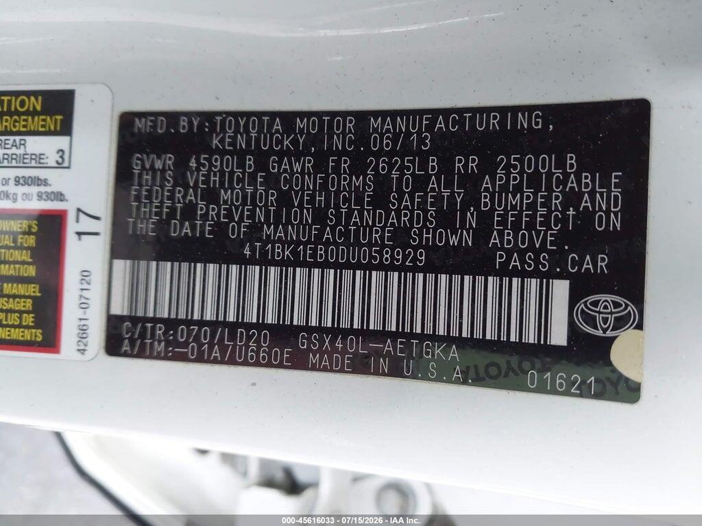 4T1BK1EB0DU058929 2013 TOYOTA AVALON photo no. 9