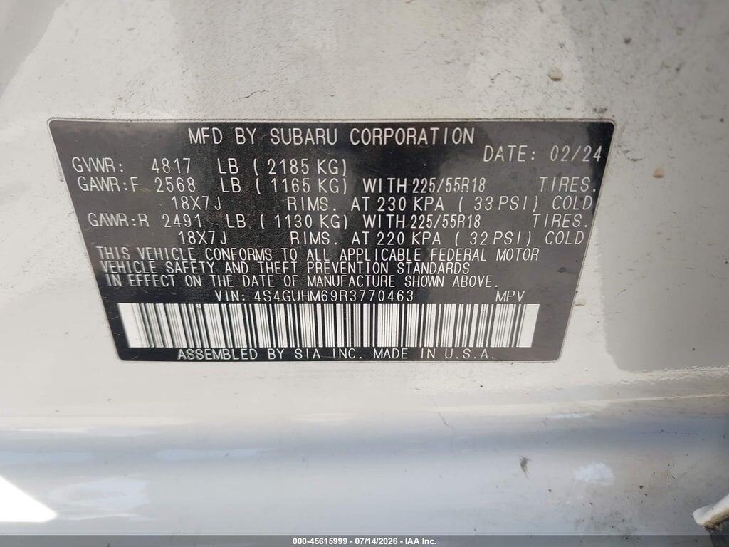 4S4GUHM69R3770463 2024 SUBARU CROSSTREK photo no. 9