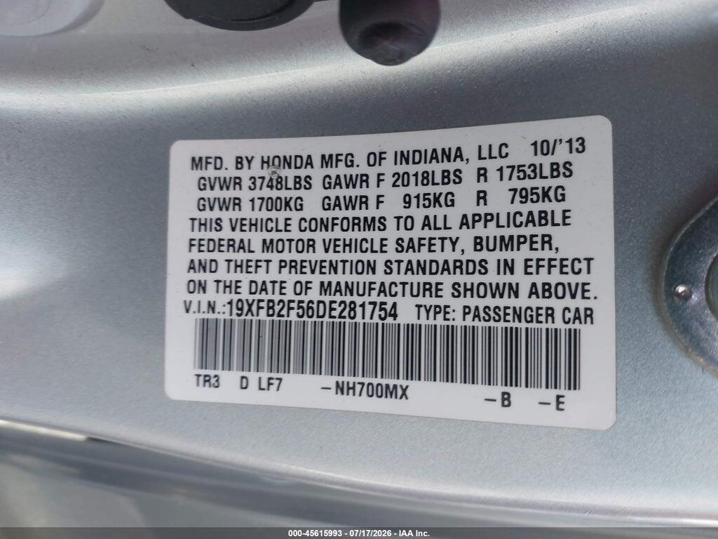 19XFB2F56DE281754 2013 HONDA CIVIC photo no. 9