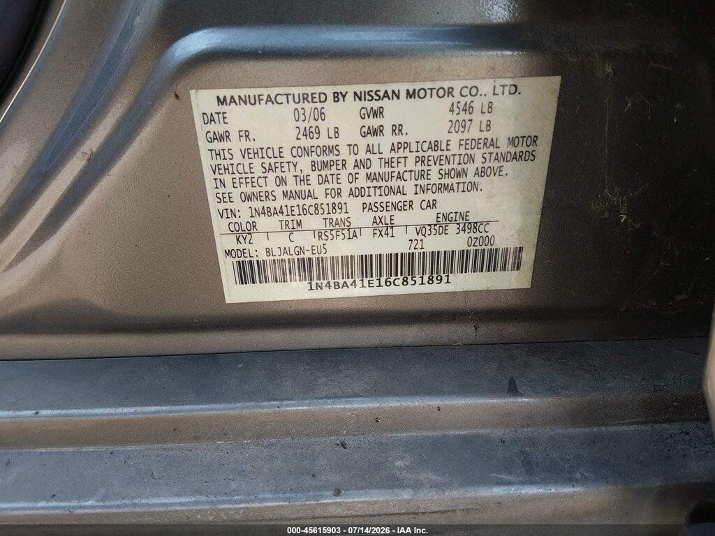 1N4BA41E16C851891 2006 NISSAN MAXIMA photo no. 9