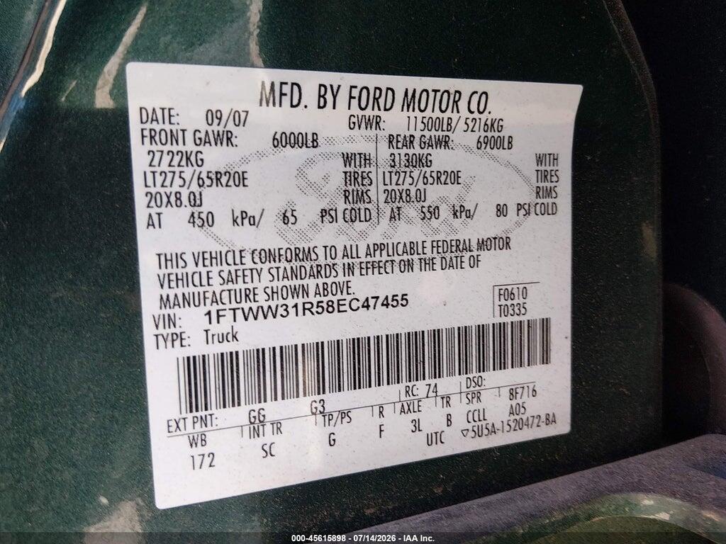 1FTWW31R58EC47455 2008 FORD SUPER DUTY F-350 SRW photo no. 8
