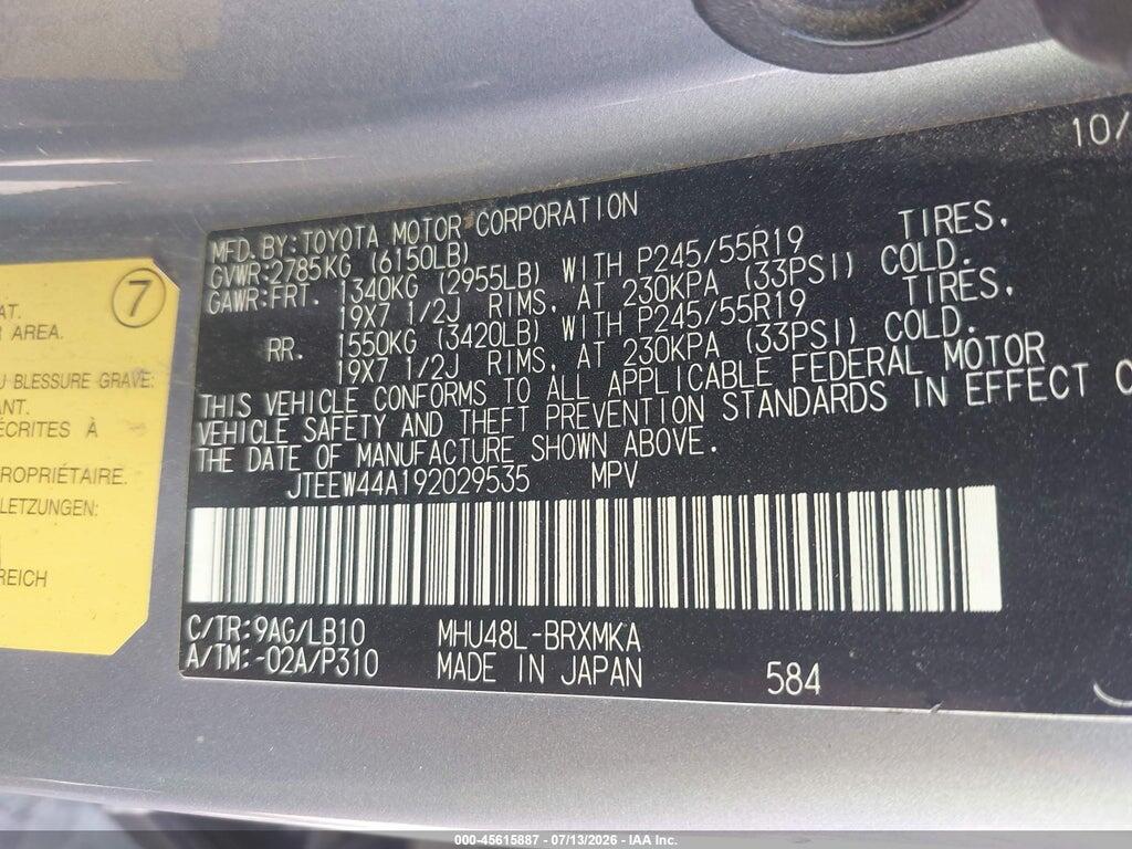 JTEEW44A192029535 2009 TOYOTA HIGHLANDER HYBRID photo no. 9