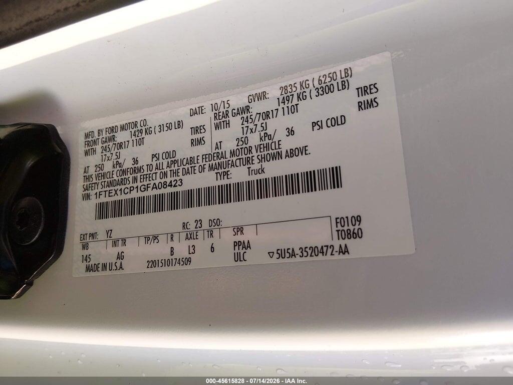 1FTEX1CP1GFA08423 2016 FORD F-150 photo no. 9