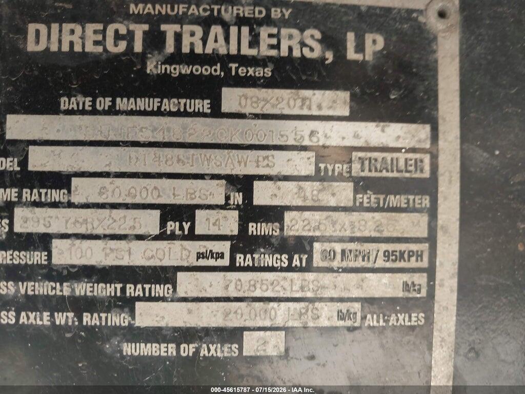 5UJFS4822CK001556 2012 DIRECT 48' FLATBED TRAILER photo no. 9