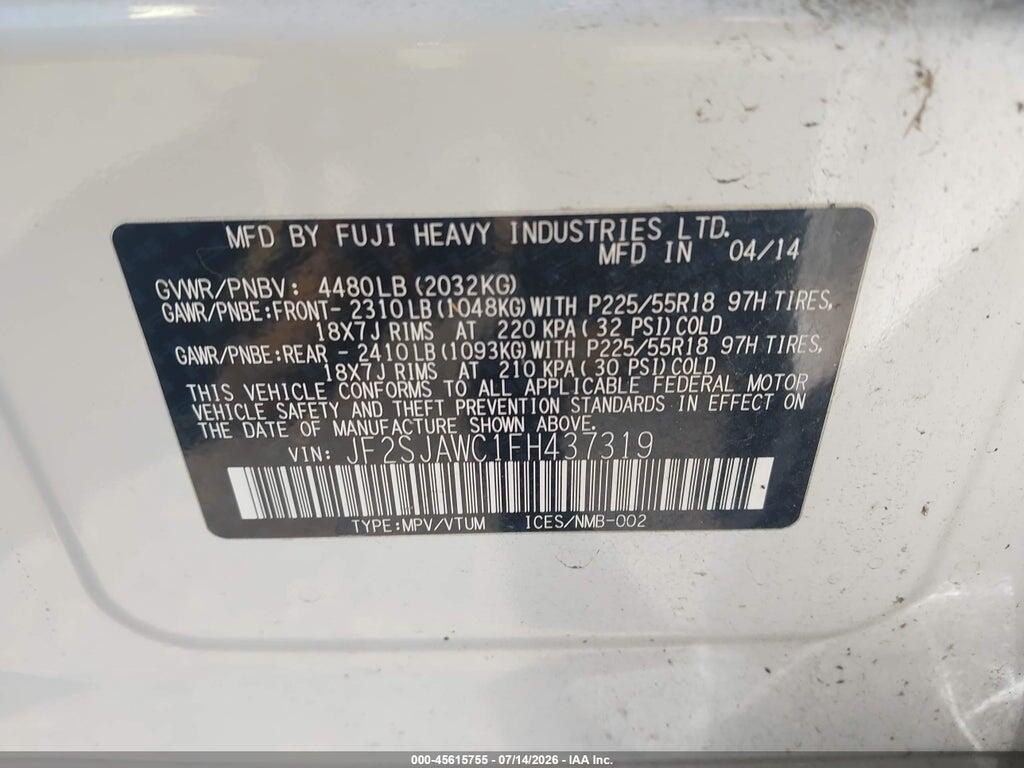 JF2SJAWC1FH437319 2015 SUBARU FORESTER photo no. 9